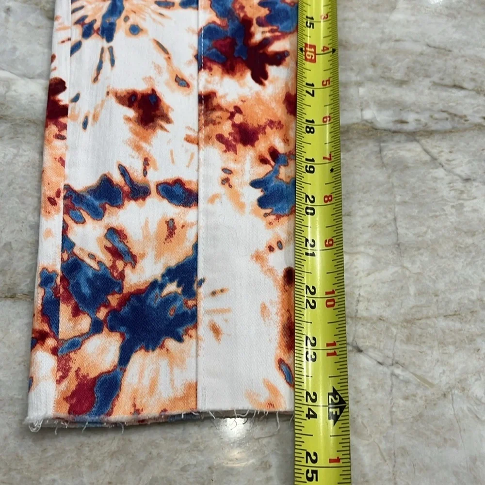 NEW SkinnyGirl Reagan Seamed Skinny High‎ Rise Capris Raw Hem Tie Dye Size 6